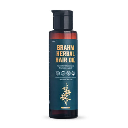 BRAHM Ayurvedic Hair Oil for Hair Growth | Hair Fall & Dandruff Control | Bhringraj, Amla, Jatamansi & 15 Herbal Ingredients | 100ml