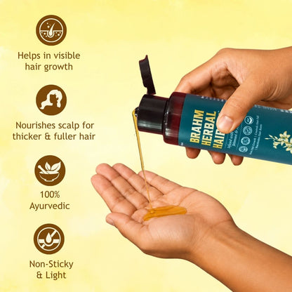 BRAHM Ayurvedic Hair Oil for Hair Growth | Hair Fall & Dandruff Control | Bhringraj, Amla, Jatamansi & 15 Herbal Ingredients | 100ml