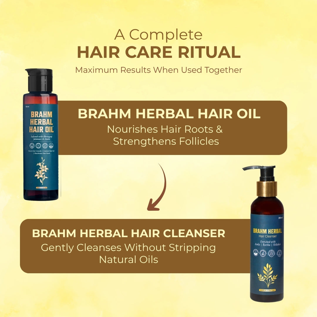 BRAHM Herbal Hair Care Combo | Ayurvedic Oil & Cleanser for Hair Growth