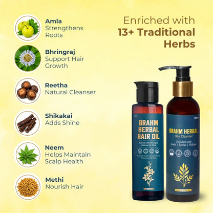 BRAHM Herbal Hair Care Combo | Ayurvedic Oil & Cleanser for Hair Growth