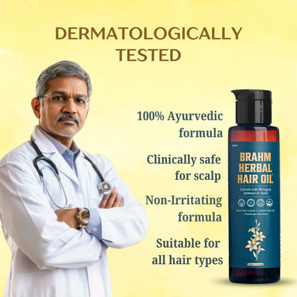 BRAHM Ayurvedic Hair Oil for Hair Growth | Hair Fall & Dandruff Control | Bhringraj, Amla, Jatamansi & 15 Herbal Ingredients | 100ml