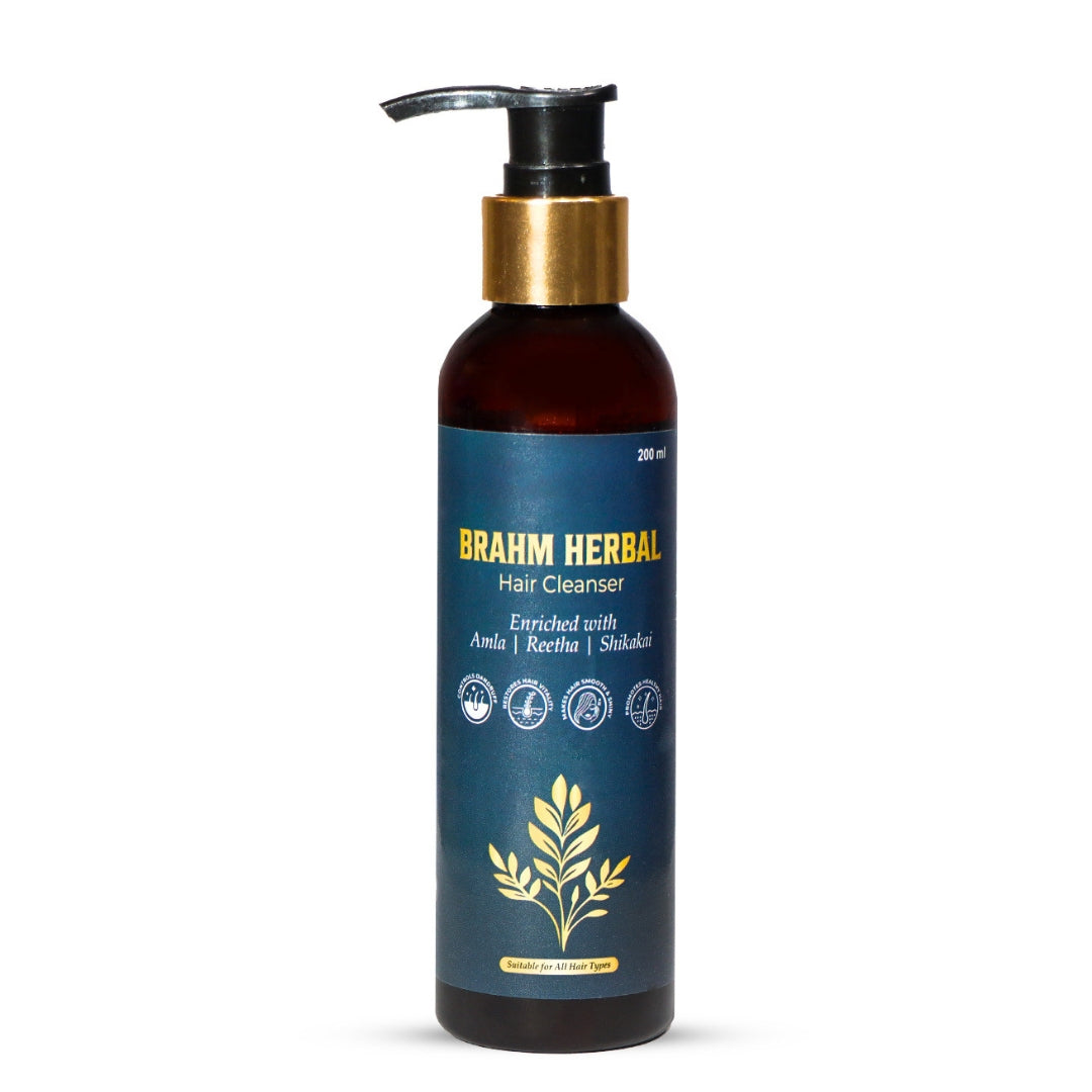 BRAHM Herbal Hair Cleanser with Amla, Reetha & Shikakai | Ayurvedic Shampoo for Hair Fall Control, Dandruff Relief & Hair Growth | 200ml